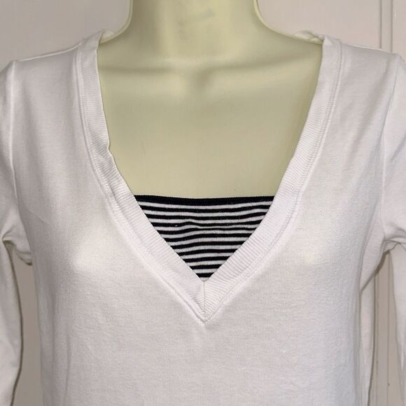 Ralph Lauren Nautical Look White & Dark Navy Cotton Knit Top -3/4 Sleeve Blouse - Picture 2 of 8